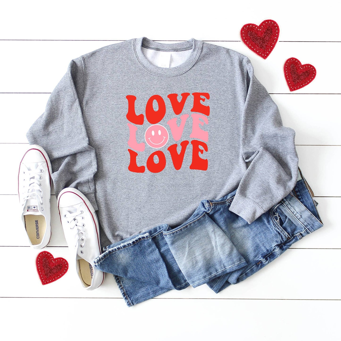 Love Stacked Smiley Face Sweatshirt
